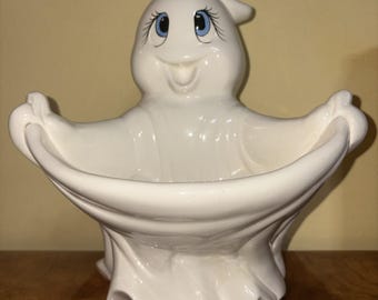 Vintage 1992 Halloween Ceramic Ghost Candy Bowl Display Bowl