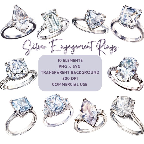 Diamond Engagement Ring Clip Art | ClipArt Diamond | Clipart Wedding | Sublimation Engagement Theme | SVG Diamond | Commercial Use SVG