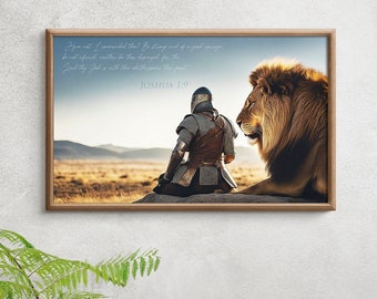 Joshua 1:9, Lion of Judah, Christian Art Print, Inspirational Bible Verse, Digital Art, Home Decor, Jesus Loves Me