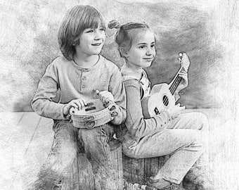 Custom Portrait Sketch from Photo, Digital Art (Digital Download)
