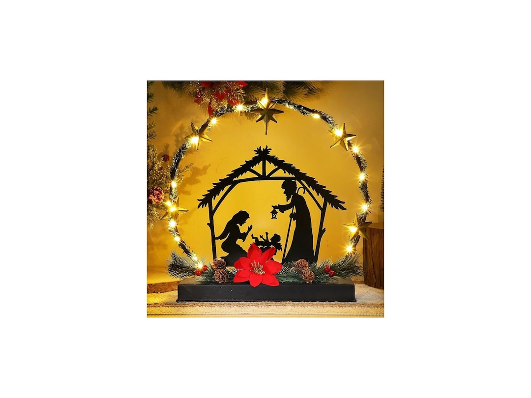 Lighted Christmas Table Decorations Xmas Nativity Scene Etsy