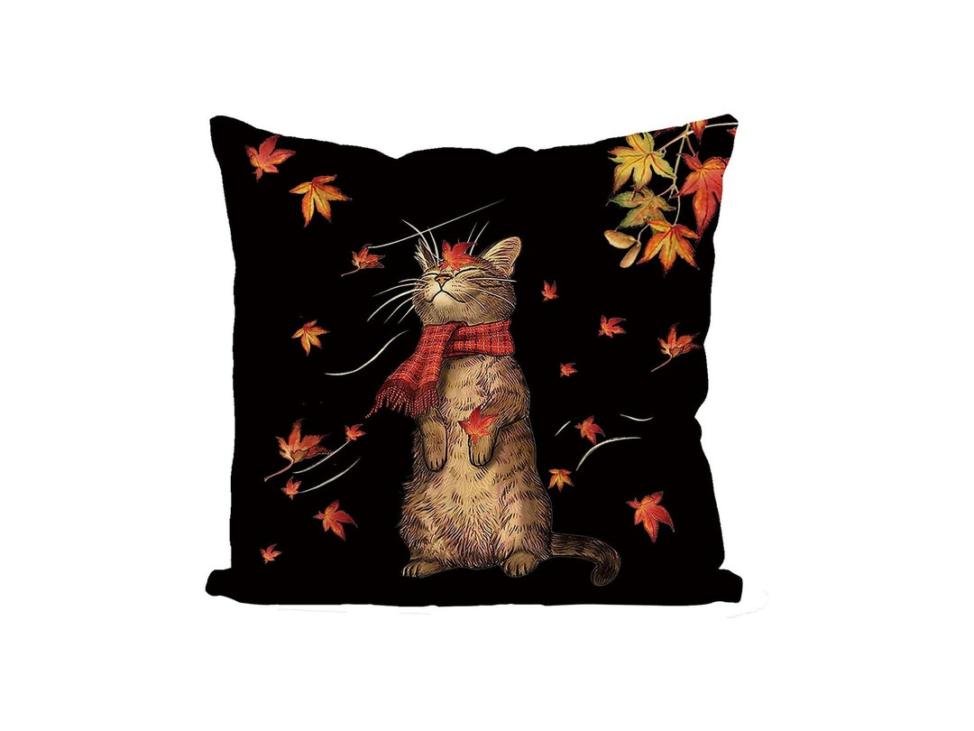 Fall Pillow Covers 18x18 Inch Cat Pillow Covers Autumn Etsy