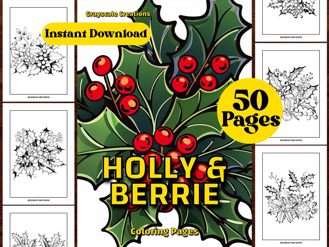 50 Holly and Berrie Coloring Page Book, Christmas Snow Creature Xmas Winter Festive Holiday ...
