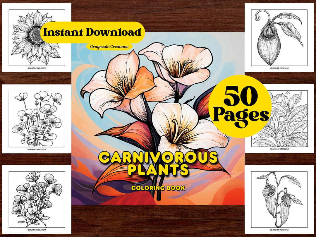 50 Plants Carnivorous Realistic Coloring Page Book, Floral Nature ...
