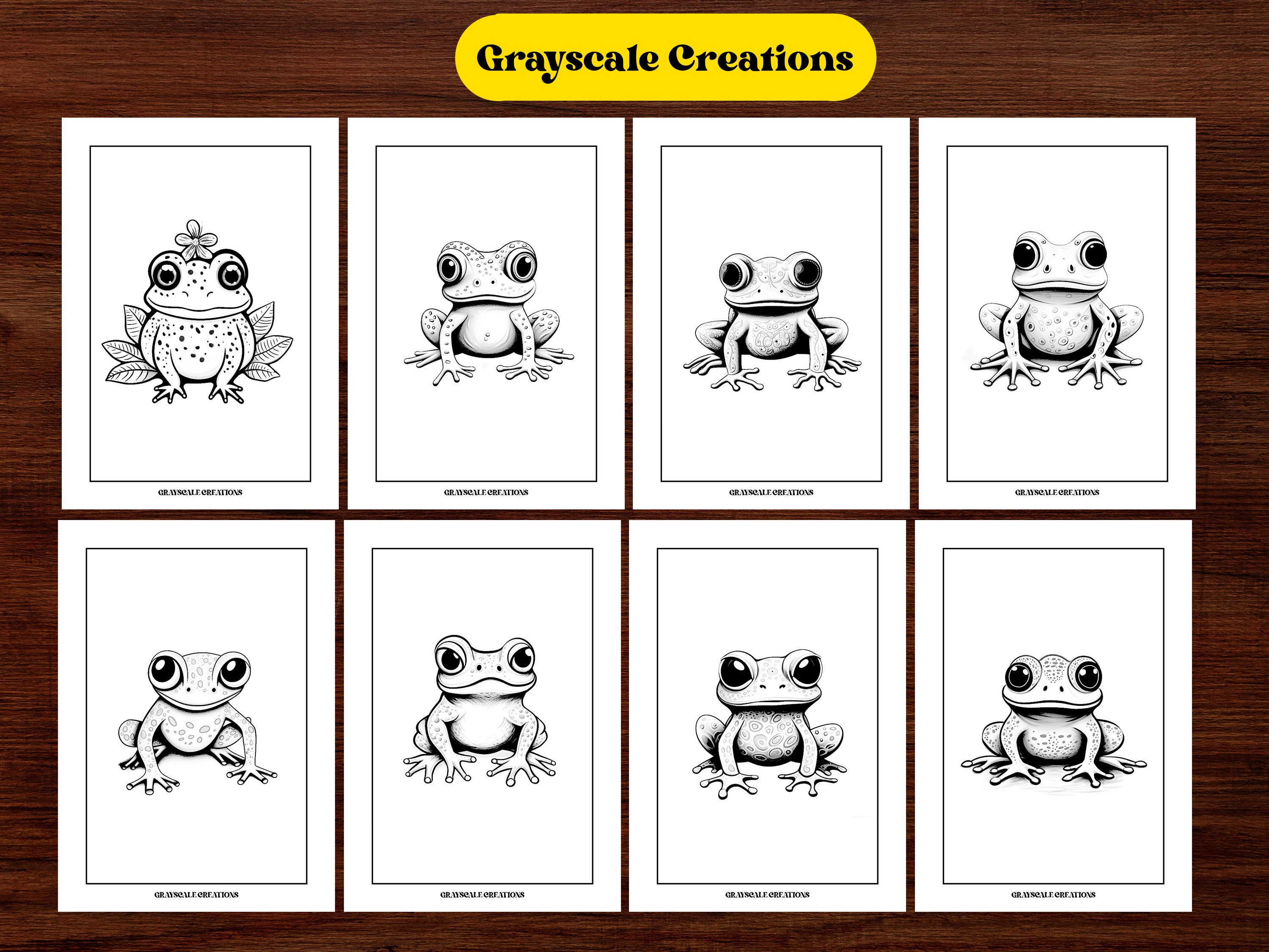 50 Cute Frog Animal Coloring Page Book, Woodland Wildlife Fantasy ...