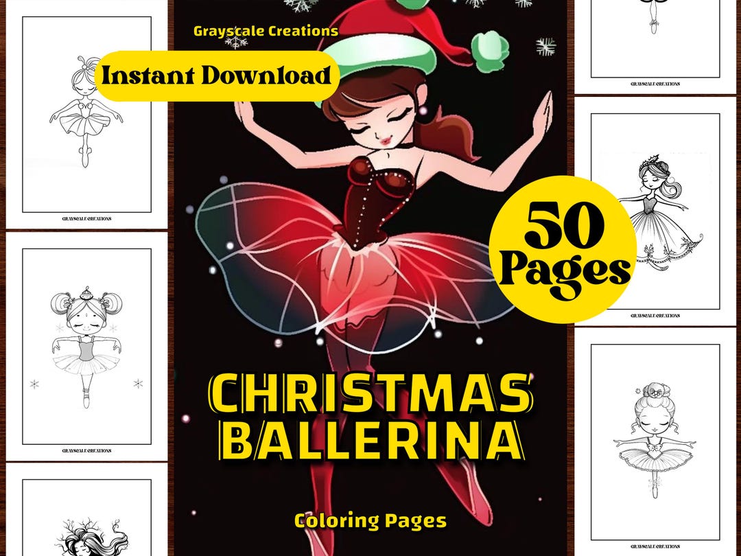 50 Christmas Ballerina Coloring Page Book, Christmas Snow Xmas Winter ...