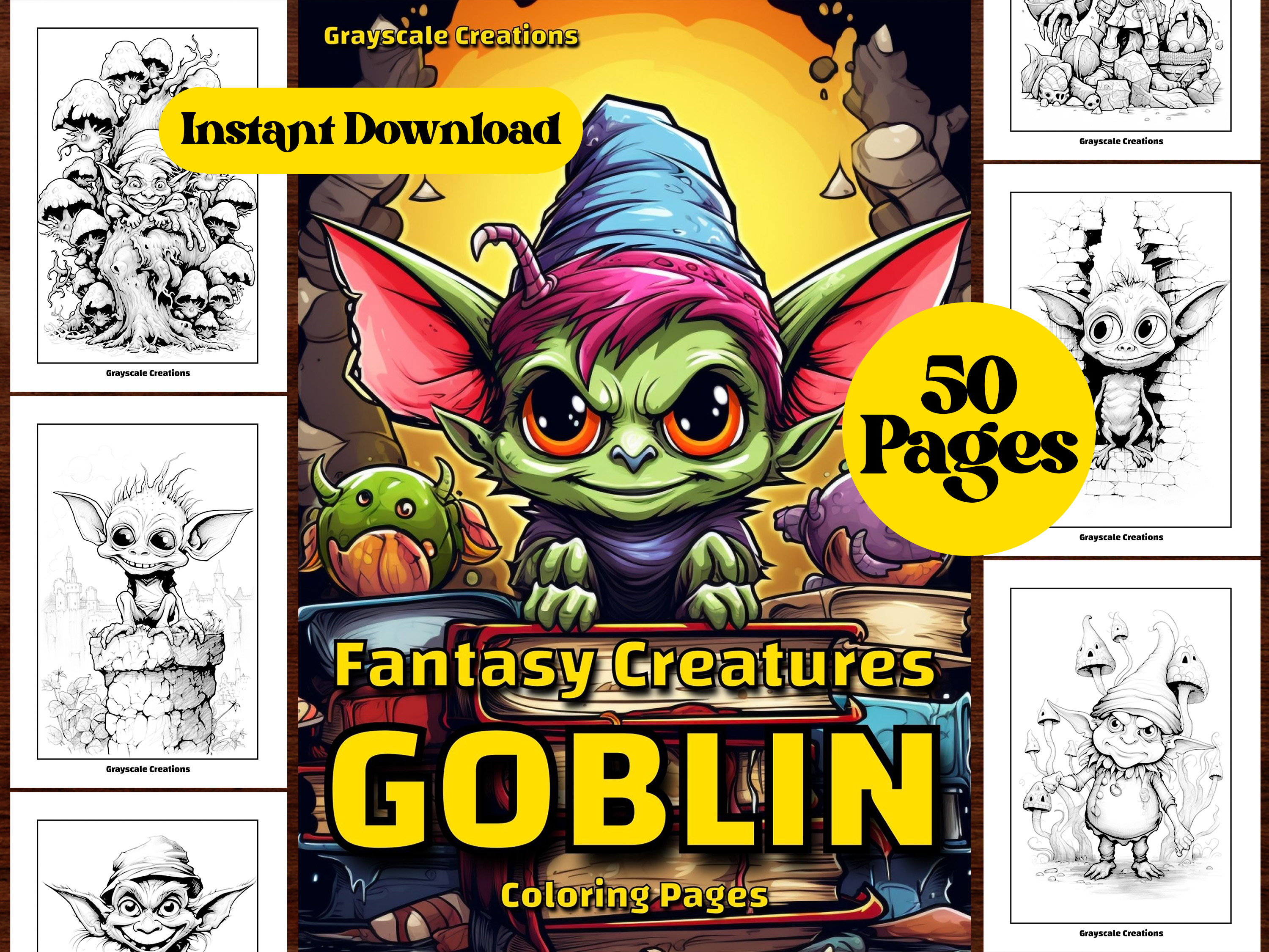 50 Cute Goblin Coloring Page Book, Printable PDF Sheets, Instant