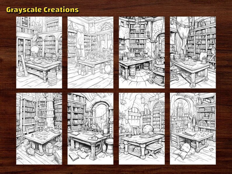 50 Wizard’s Study Coloring Page Book, Printable PDF Sheets, Instant ...