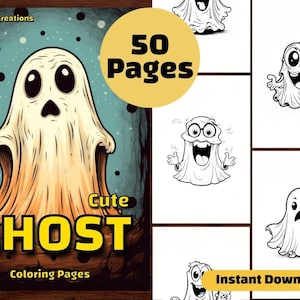 50 uroczych kolorowanek z duchami, Halloween Chibi Cartoon Creepy, arkusze PDF do wydrukowania, natychmiastowe pobieranie, kolorowanie w skali szarości, dorośli + dzieci