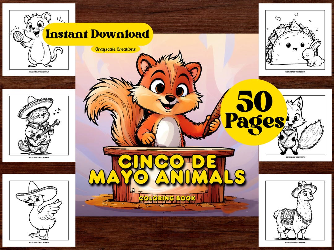 50 Cinco De Mayo Animal Coloring Page Book, Bold Lines Mindfulness ...
