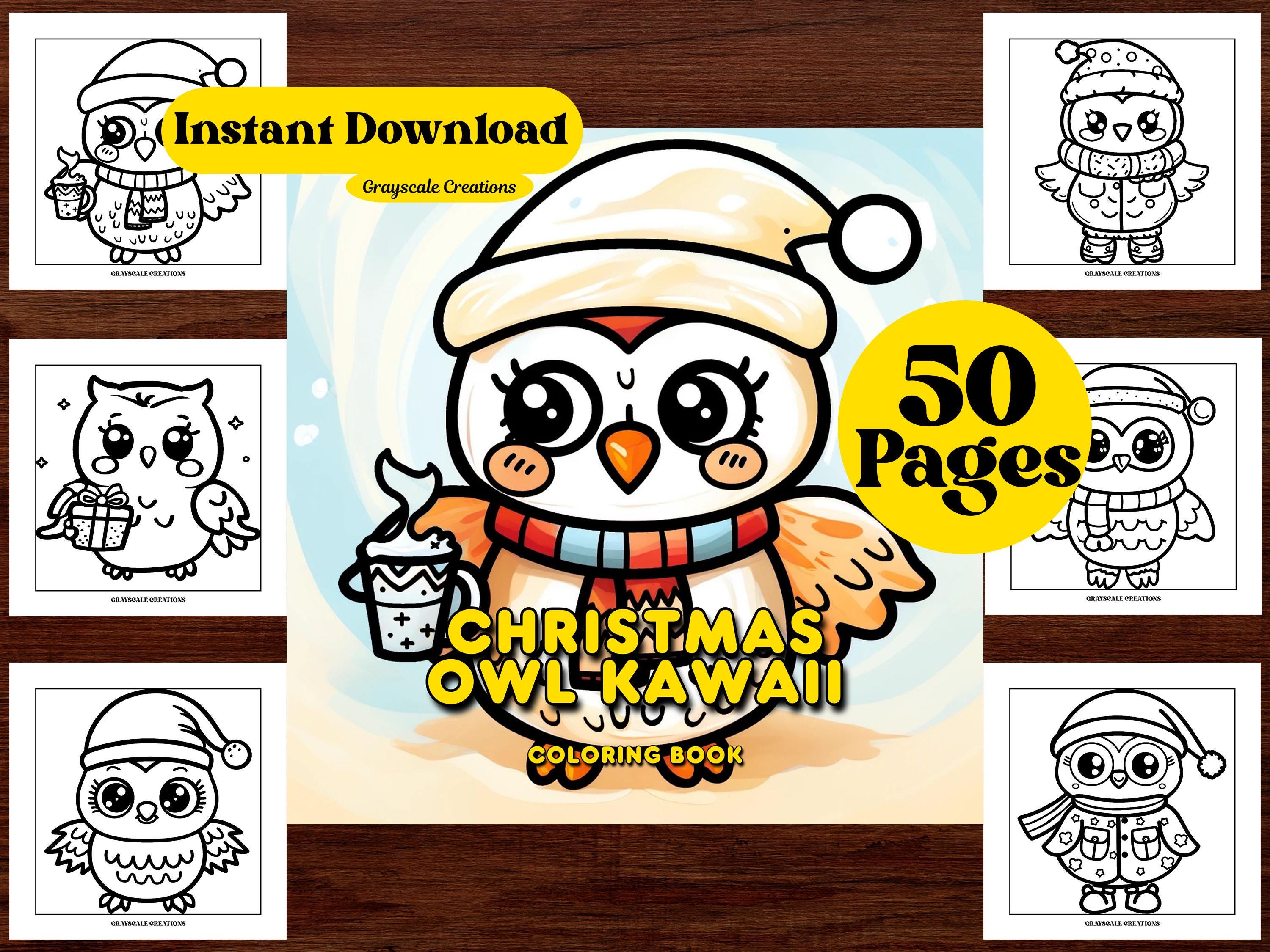 50 Owl Kawaii Christmas Coloring Pages &ndash; Printable Digital Download PDF for Kids & Adults 