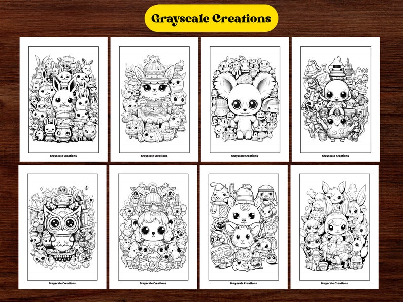 50 Animal Kawaii Cute Doodle Coloring Page Book, Printable PDF Sheet ...