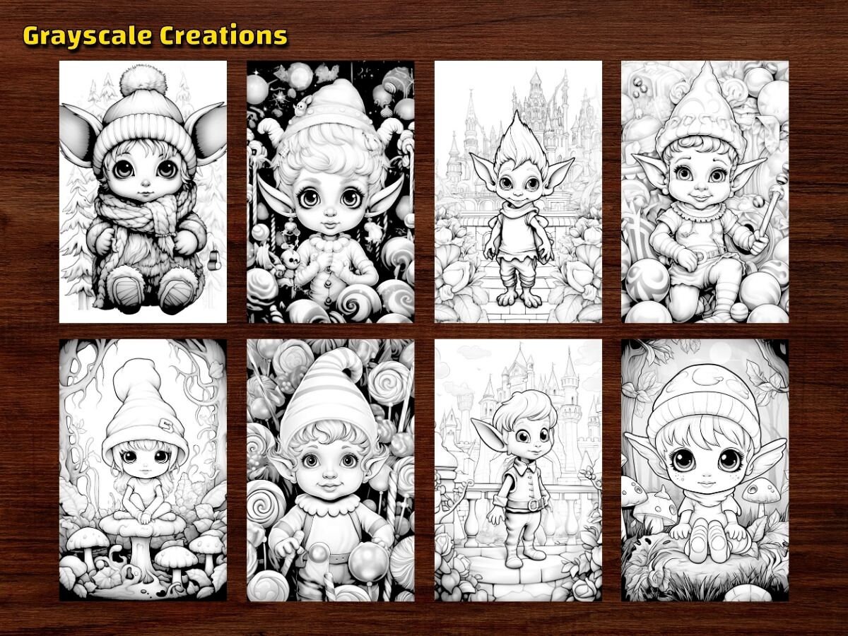 50 Cute Baby Elf Coloring Page Book, Printable PDF Sheet, Instant ...