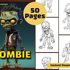 50 Zombie Kolorowanka Strona, Halloween Cartoon Chibi Terror Horror, Wydrukuj PDF, Natychmiastowe Pobieranie, Kolorowanki Skali Szarości, Dorośli + Dzieci
