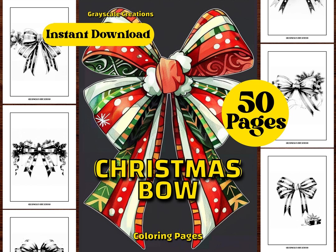 50 Christmas Bow Coloring Page Book, Christmas Snow Creature Xmas