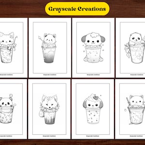 50 Animal Boba Tea Coloring Page Book, Cat Dog Panda Fox Cute Kawaii ...