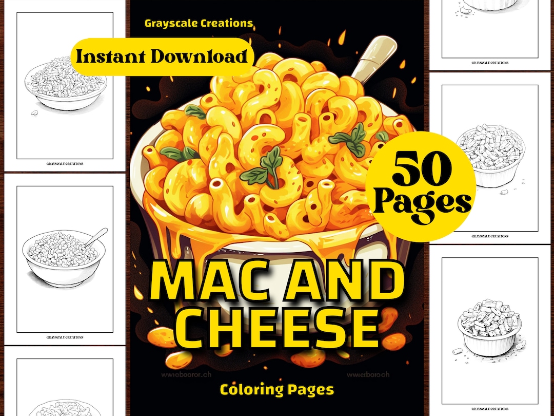 50 Mac and Cheese Coloring Page Book, Food Beverage Drinks Culinary