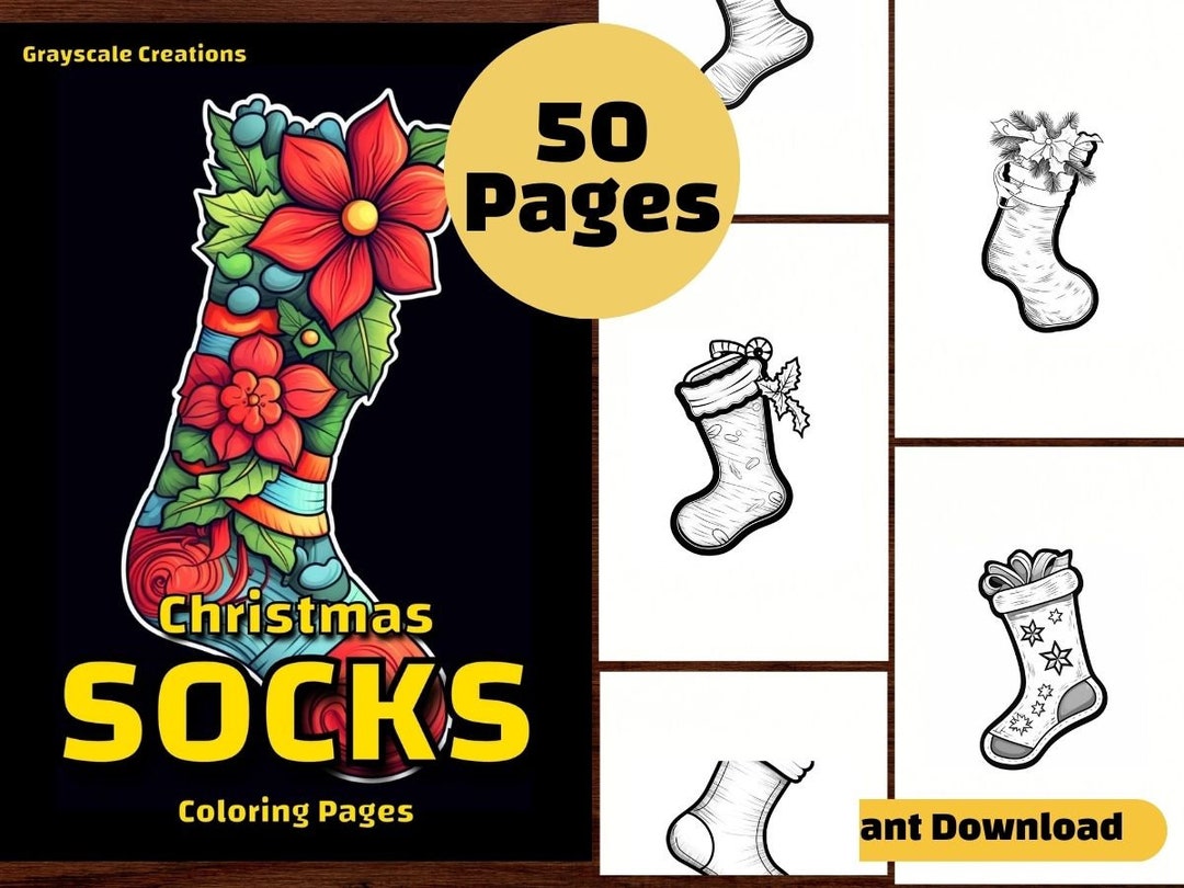 Libro para colorear de 50 calcetines navideños, adornos de nieve para  Navidad, hojas imprimibles en PDF, coloración en escala de grises, para  adultos ..., image size:1080x810
