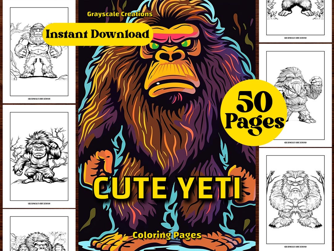 50 Cute Yeti Coloring Page Book, Halloween Cartoon Creepy, Printable ...