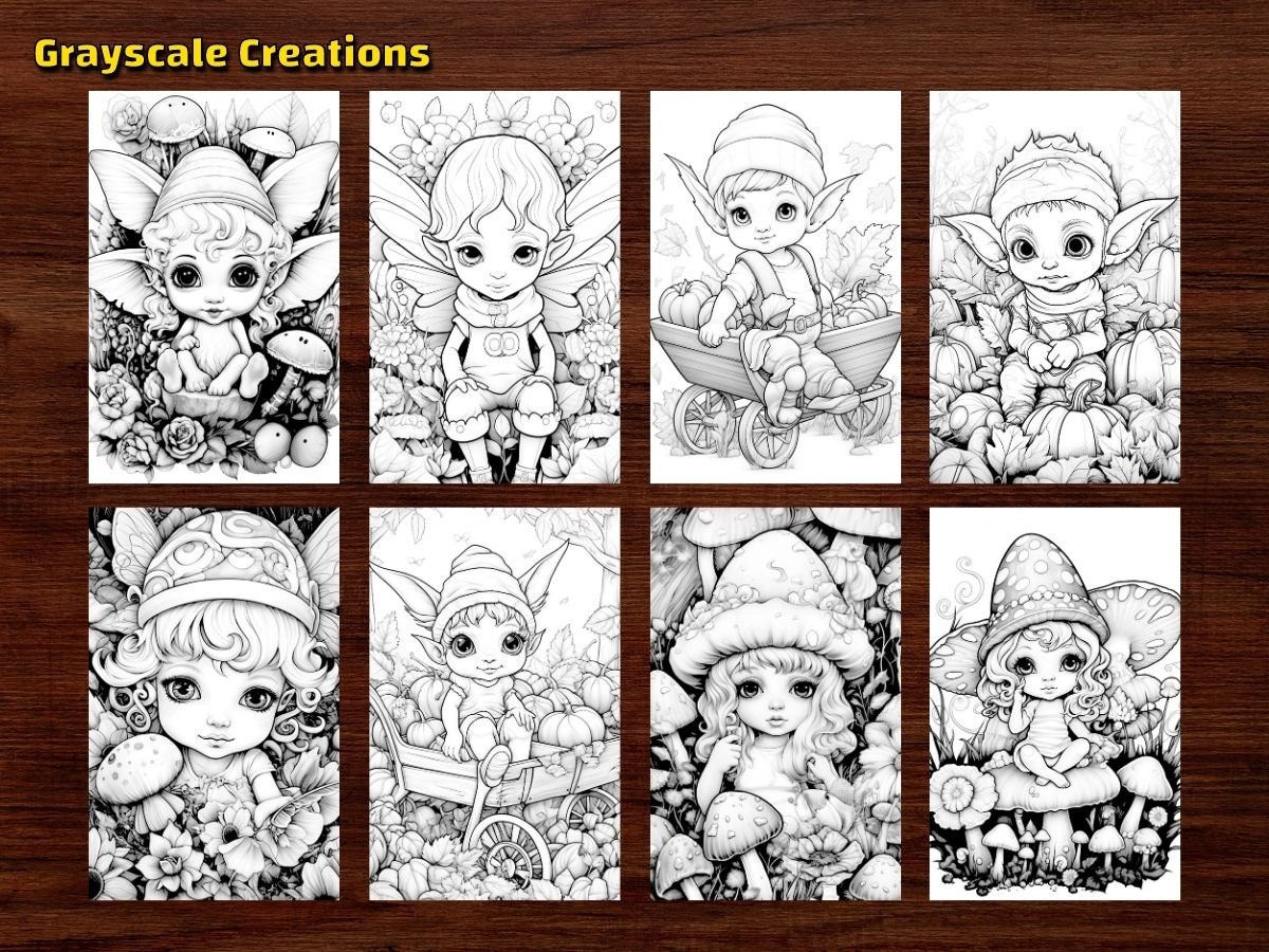 50 Cute Baby Elf Coloring Page Book, Printable PDF Sheet, Instant ...