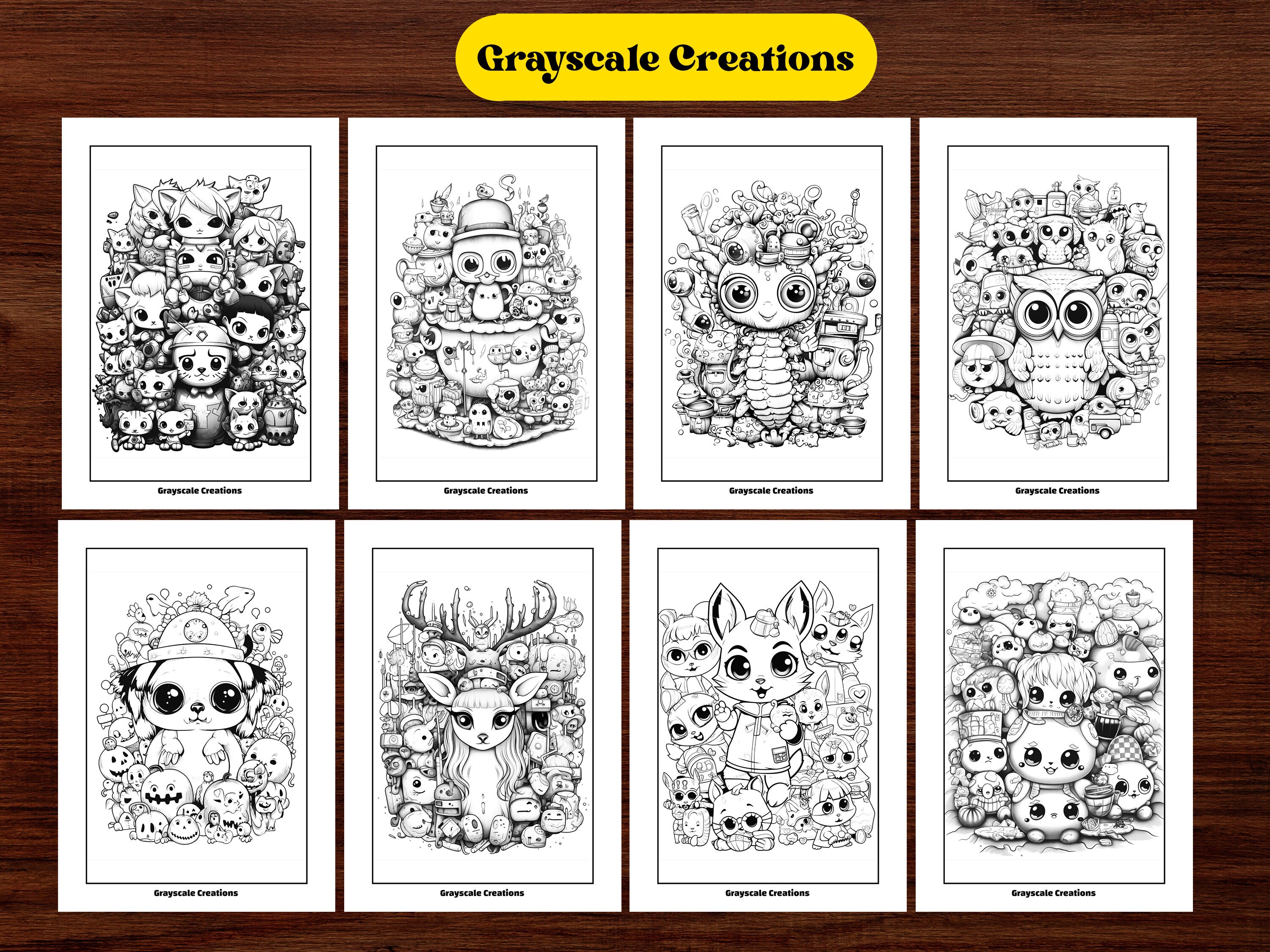 50 Animal Kawaii Cute Doodle Coloring Page Book, Printable PDF Sheet ...