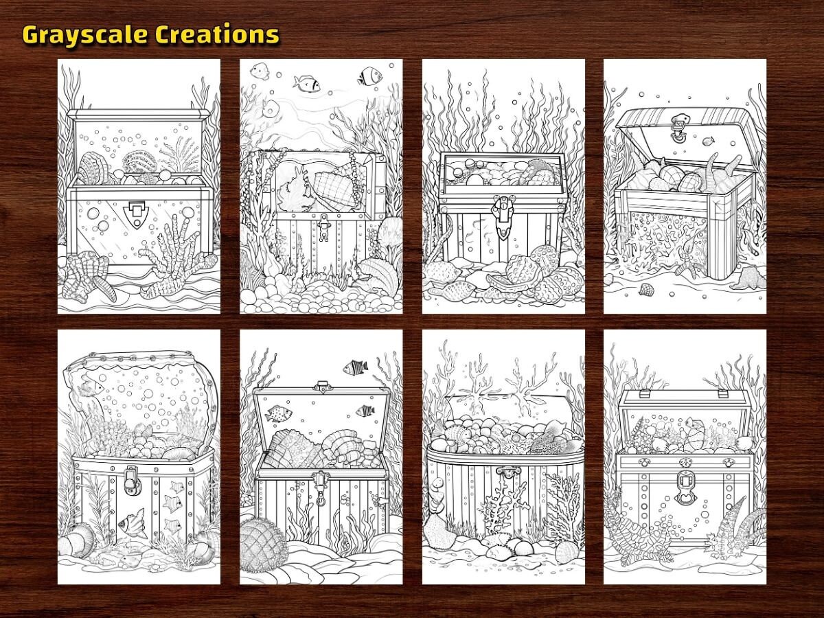 50 Underwater Treasury Coloring Page Book Printable PDF - Etsy