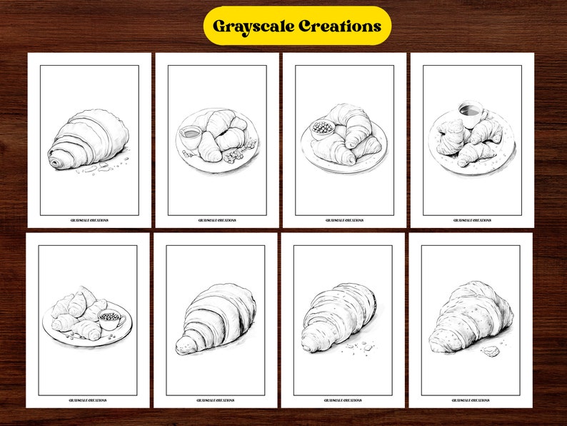 50 Croissant Coloring Page Book, Food Beverage Drinks Culinary ...