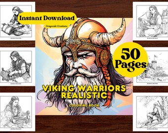 50 Wikinger Krieger realistische Malseiten, Fantasy Kreaturen Legenden Stress Relief Färbung, druckbare PDF-Blätter, sofort Download
