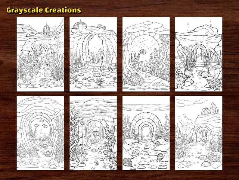 50 Underwater Grotto Coloring Page Book, Printable PDF Sheets, Instant ...
