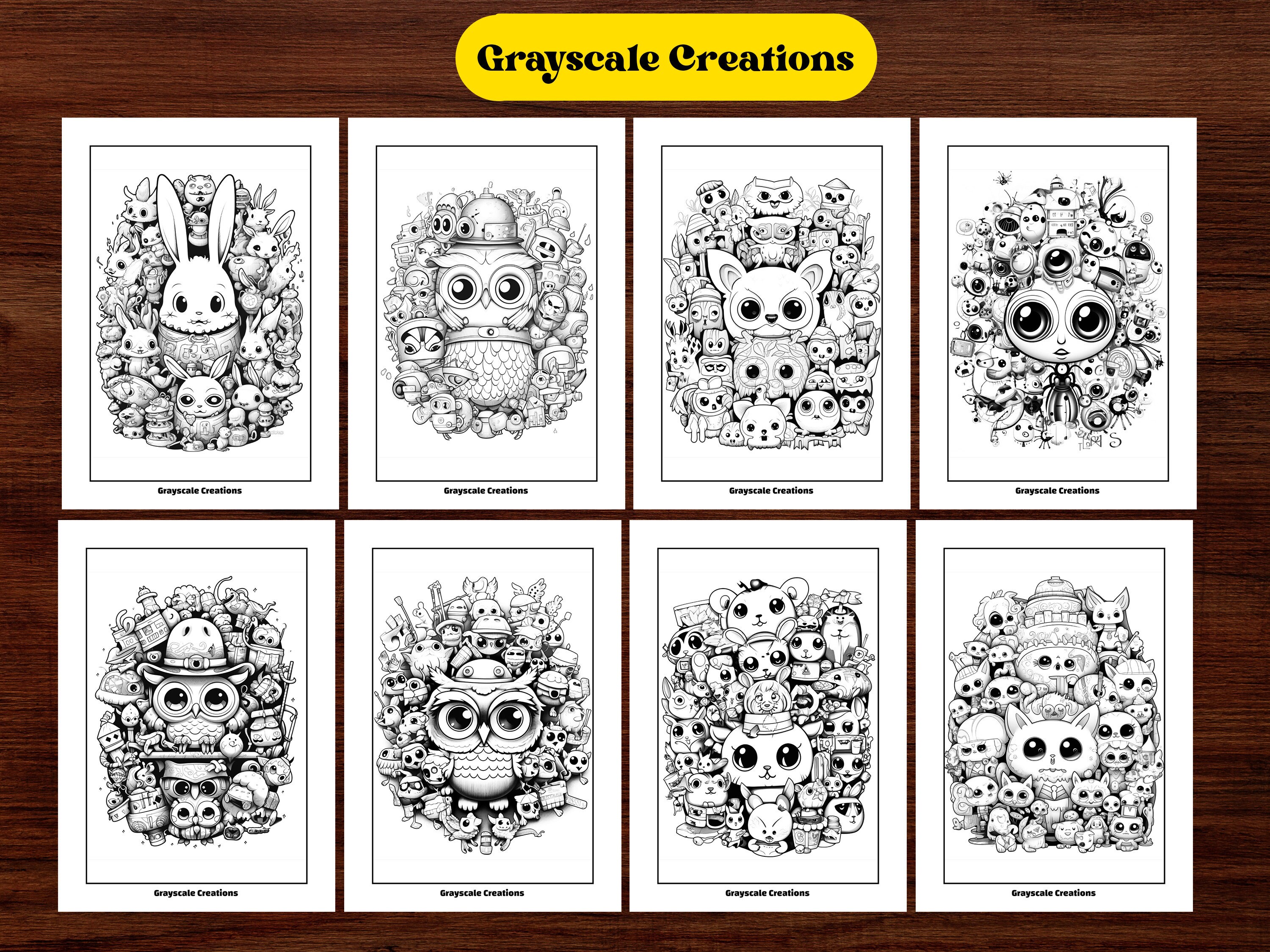50 Animal Kawaii Cute Doodle Coloring Page Book, Printable PDF Sheet ...