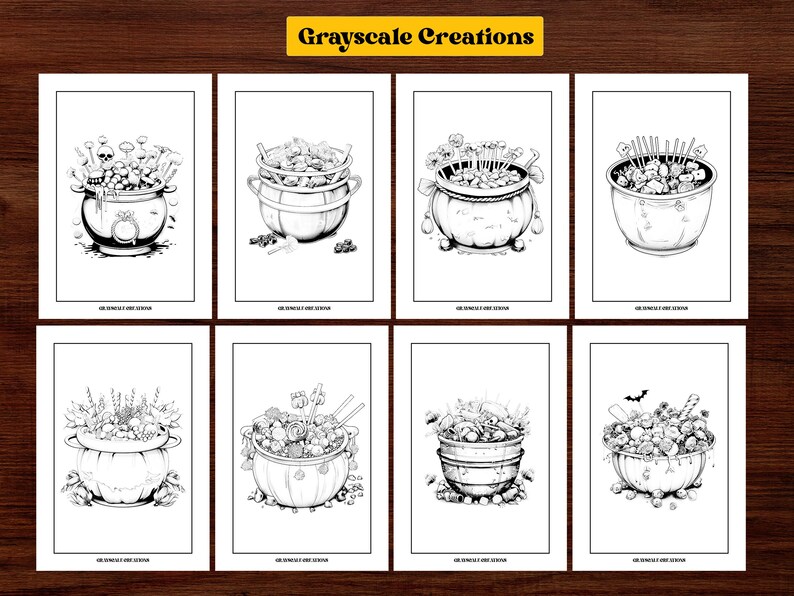 50 Cauldron Candy Coloring Page Book, Halloween Cartoon Creepy ...