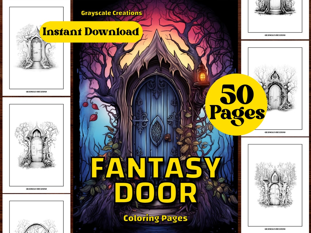 50 Fantasy Door Coloring Page Book, Nature House Interior Design ...