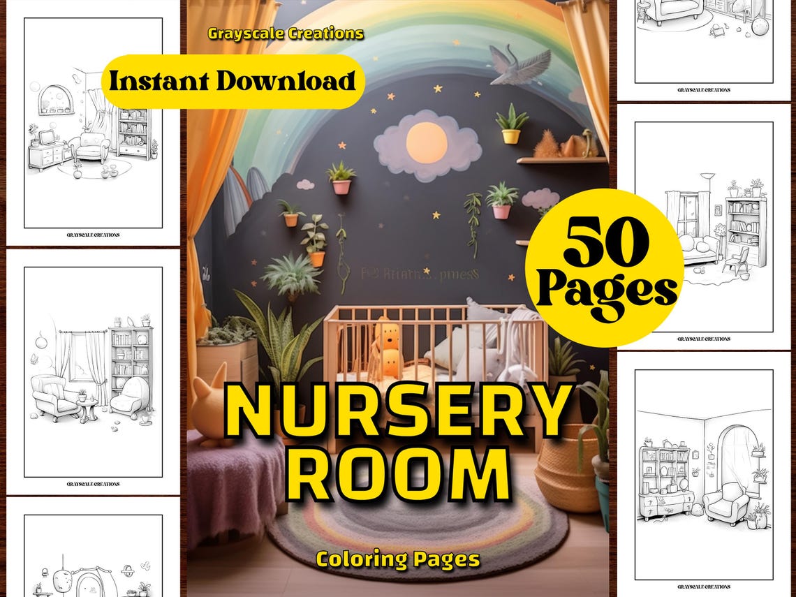 50 Nursery Room Coloring Page Book, Nature House Interior Design ...