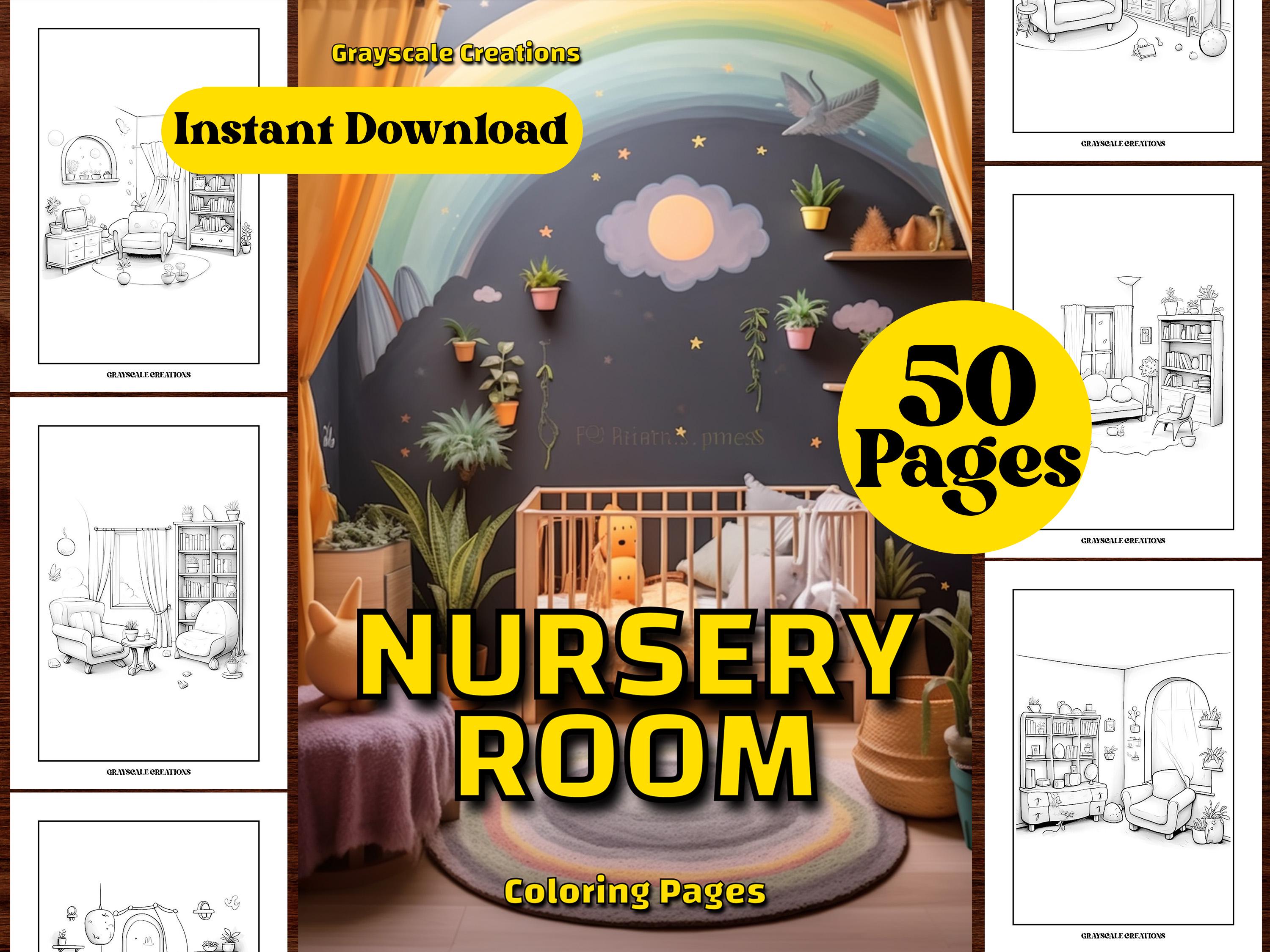 50 Nursery Room Coloring Page Book, Nature House Interior Design ...