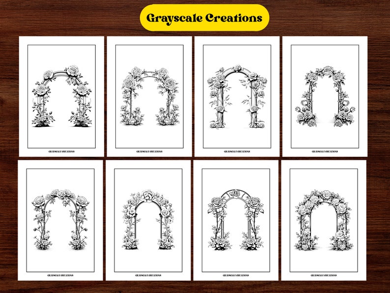 Red Roses Arch Printable Free 50 Arch Rose Coloring Page Book, Nature Botanical Flower Floral Bouquet ...