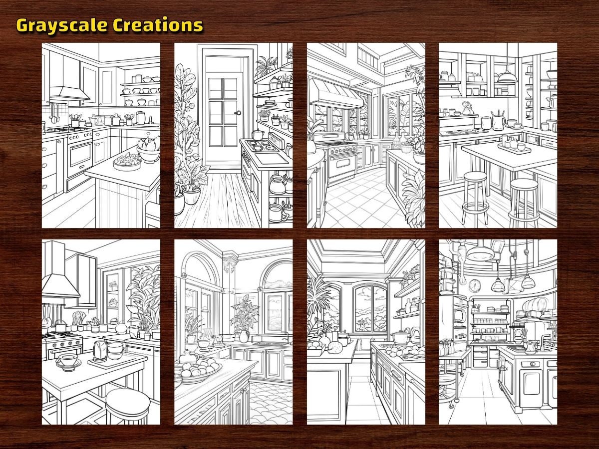 50 Kitchen Coloring Page Book, Printable PDF Sheets, Instant Download ...