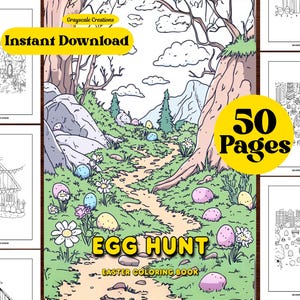 50 Easter Egg Hunts Coloring Page Book, Easter Activity, Cozy Kawaii Bold Lines, Printable PDF Sheets, Instant Download, Adults + Kids, ADHD