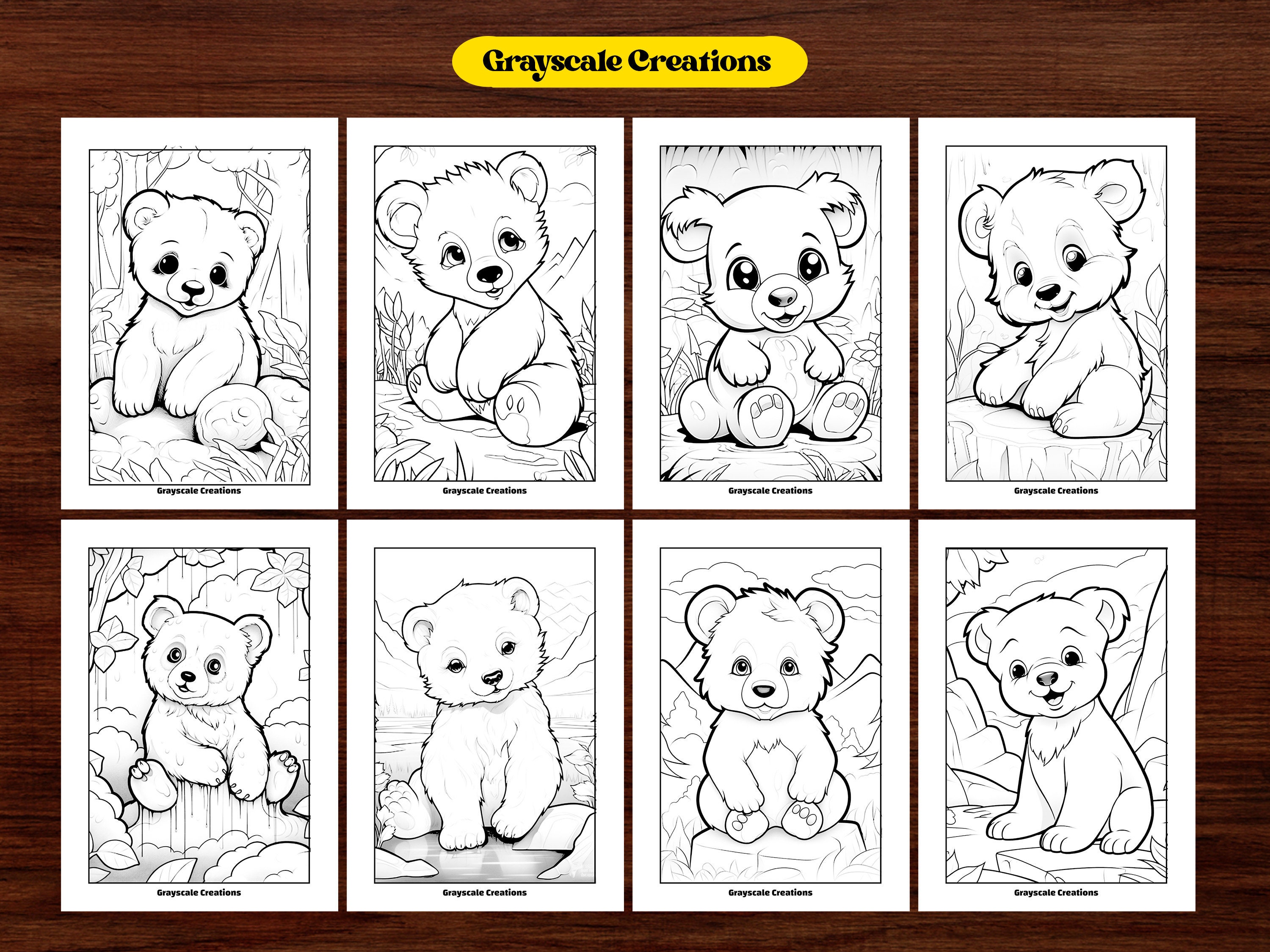 50 Cute Bear Coloring Page Book, Printable PDF Sheets, Instant Download ...