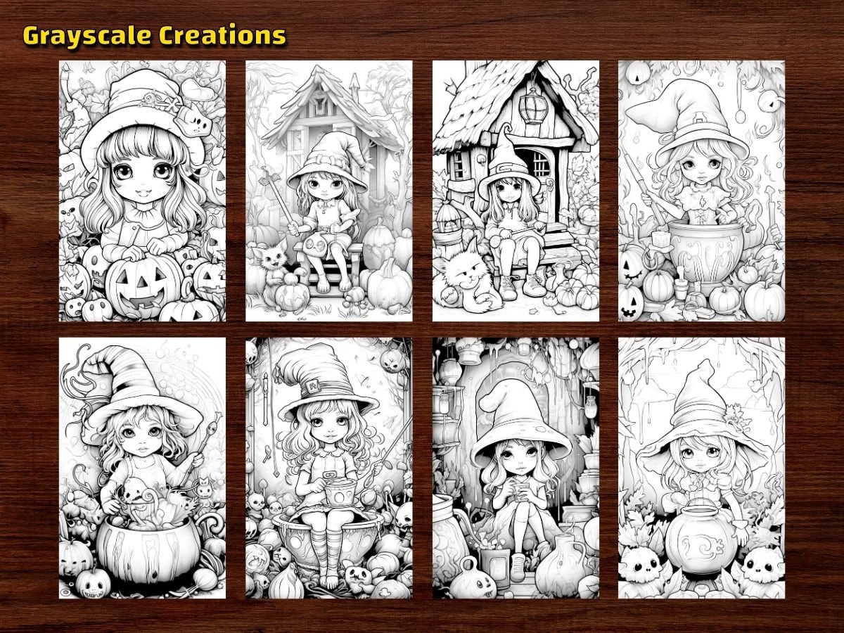 50 Cute Baby Witch Coloring Page Book Printable PDF Sheets - Etsy UK