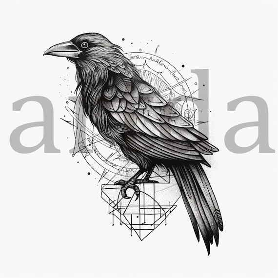 Crow Tattoo Design With Minimalist and Abstract Touches - Etsy