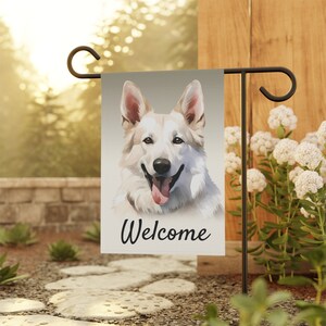 German Shepherd Garden Flag 12&quot;x18&quot; White GSD Welcome - Year-long