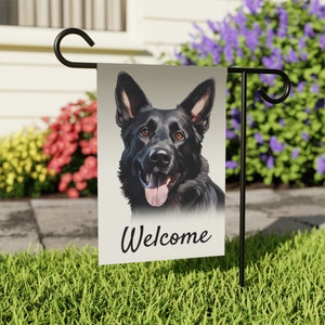 German Shepherd Garden Flag 12&quot;x18&quot; Black GSD Welcome - Year-long