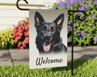 German Shepherd Garden Flag 12"x18" Black GSD Welcome - Year-long