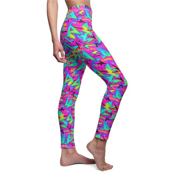 Women's Synthwave Graffiti Casual Leggings, Aesthetic Yoga Pants for Workout Casual Leisure Sleepwear, Neon Pink Street Art Print