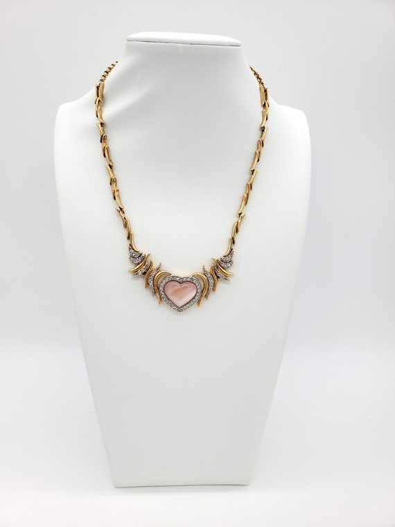 Vintage Pink Moonglow Thermoset Heart Necklace/Pi… - image 10