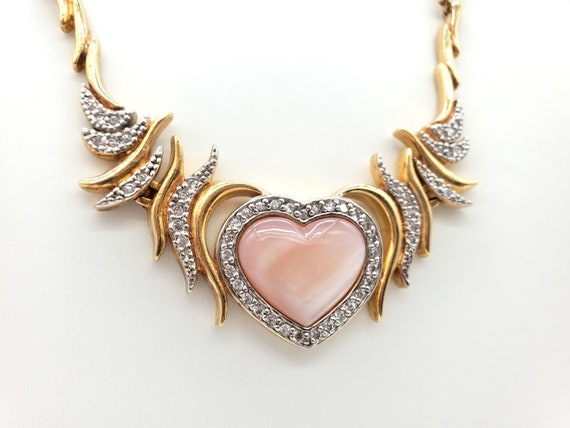Vintage Pink Moonglow Thermoset Heart Necklace/Pi… - image 5