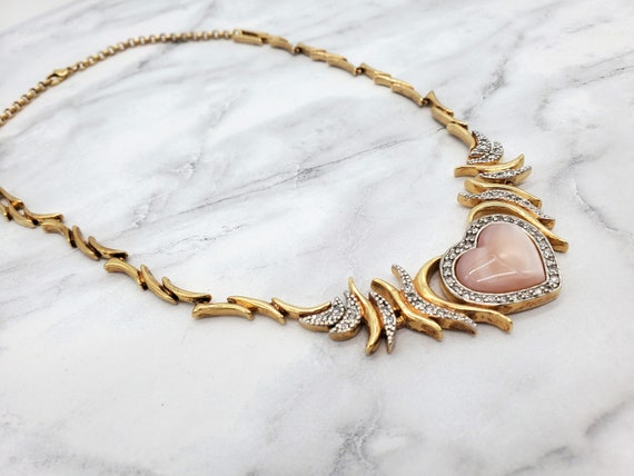 Vintage Pink Moonglow Thermoset Heart Necklace/Pi… - image 4