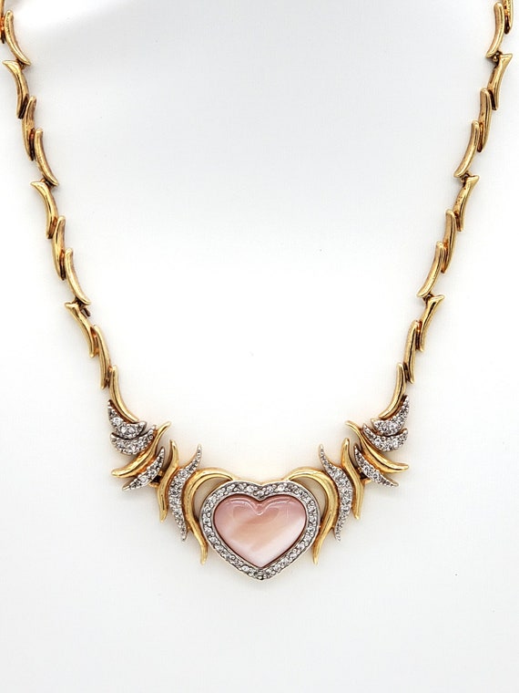 Vintage Pink Moonglow Thermoset Heart Necklace/Pi… - image 1