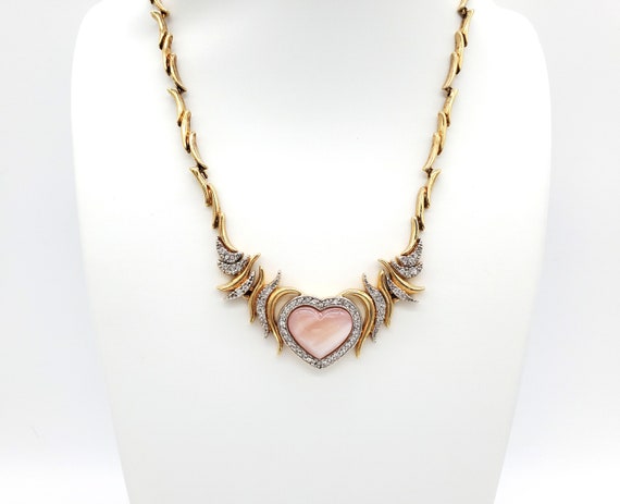 Vintage Pink Moonglow Thermoset Heart Necklace/Pi… - image 8