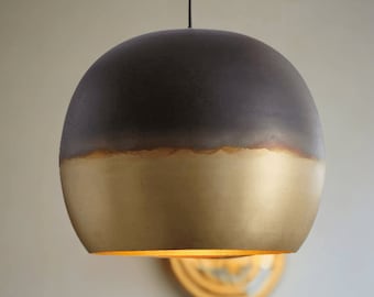 Burnished brass Pendant light, Black and Gold Pendant Light, Globe Hanging Light Fixture, Large Globe Ceiling Lamp - Home deco